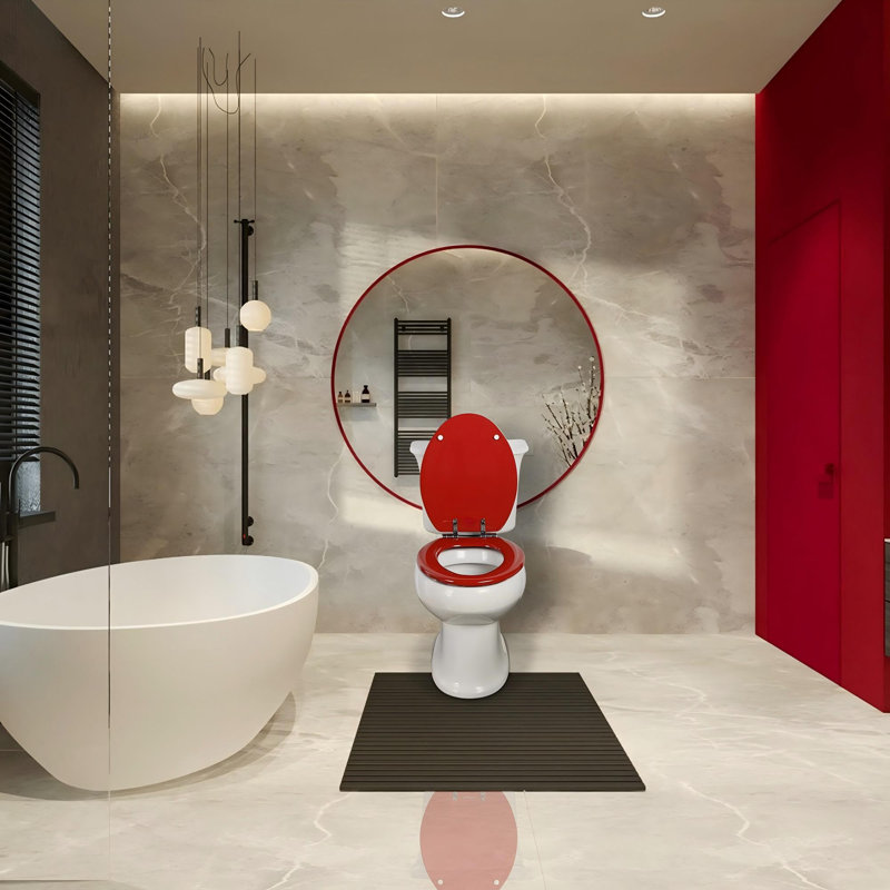 Red Elongated Toilet Seat Natural Wood Toilet Seat With Zinc Alloy Hinges, Easy To Install Also Easy To Clean(Elongated, Red)