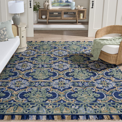 Jahiem Hand-Tufted Wool/Cotton Navy/Green Area Rug