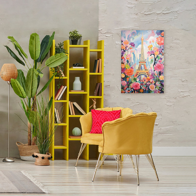 Toile de la Tour Eiffel entourée de fleurs, design par Creative Studio, H 36 po x l 24 po
