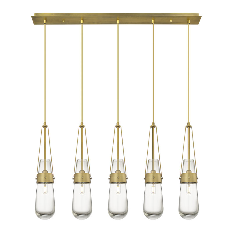 Luminaire suspendu en grappe à 5 lumières Aurelio, Laiton brossé, Transparent