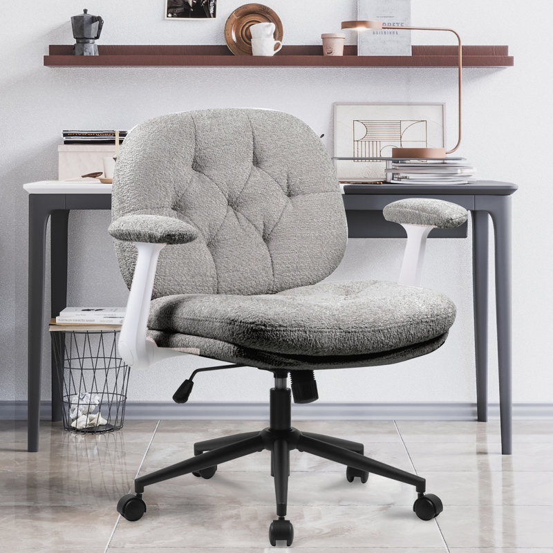 Chaise de bureau pivotante à 360 ° avec accoudoirs rabattables, parfaite pour le confort en tailleur, Gris