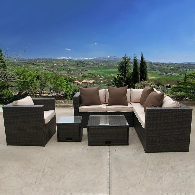 Brown Rattan Wicker Conservatory Outdoor Garden Furniture Set Corner Sofa Table