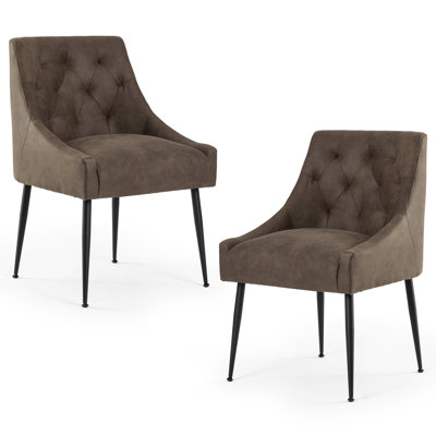 Dining Chairs,Mid Century Dining Chairs,Upholstered Faux Leather Dining Chairs with Back Pull Rod