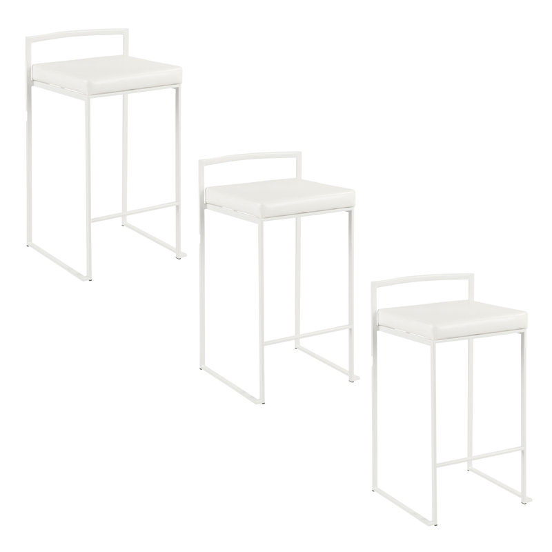 Tabouret de bar et de comptoir empilable Ernestine, Tabouret de comptoir (siège d'une hauteur de 27 p, Blanc / blanc