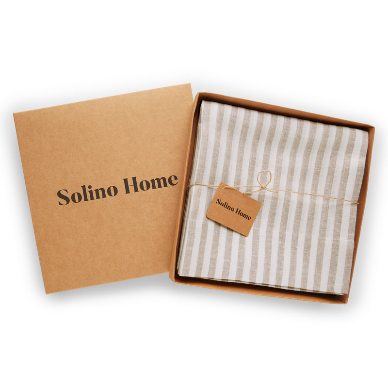  Stripe - 100% Pure Linen Curtain, Natural and White, 52" W x 96" L