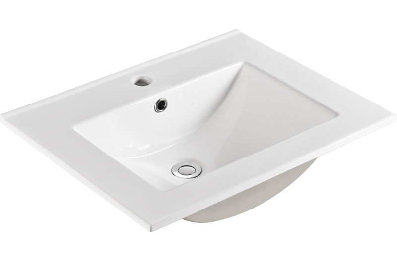 Plateau de meuble-lavabo en céramique 24 po, P 24 po x l 18,3 po x H 6,7 po, blanc brillant (seulement le bassin)