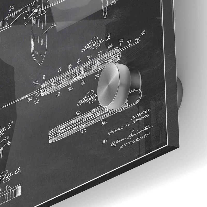 «Pocket Knife Blueprint Vernis Chalkboard», art mural en verre acrylique, H 36 po x l 24 po x P 0,2 po