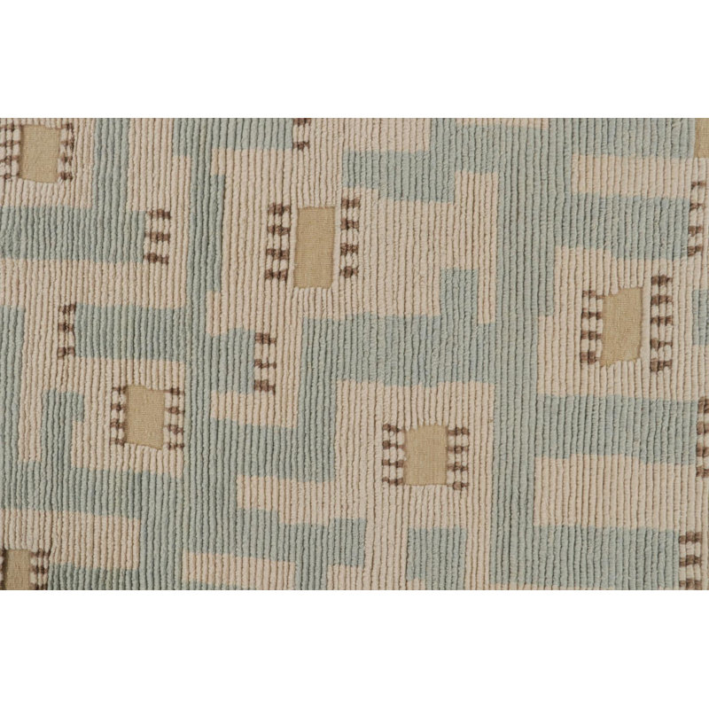 Rug & Kilim’S Scandinavian Rug With Beige-Brown And Blue Geometric Patterns, Rectangle 12' x 15'