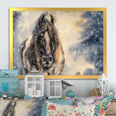 " Portrait Of A Black Horse On A Bleak Winterday "
