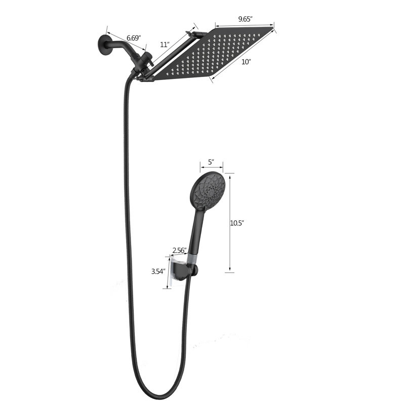 10" Rainfall Shower Head With Handheld Spray, Matte Black