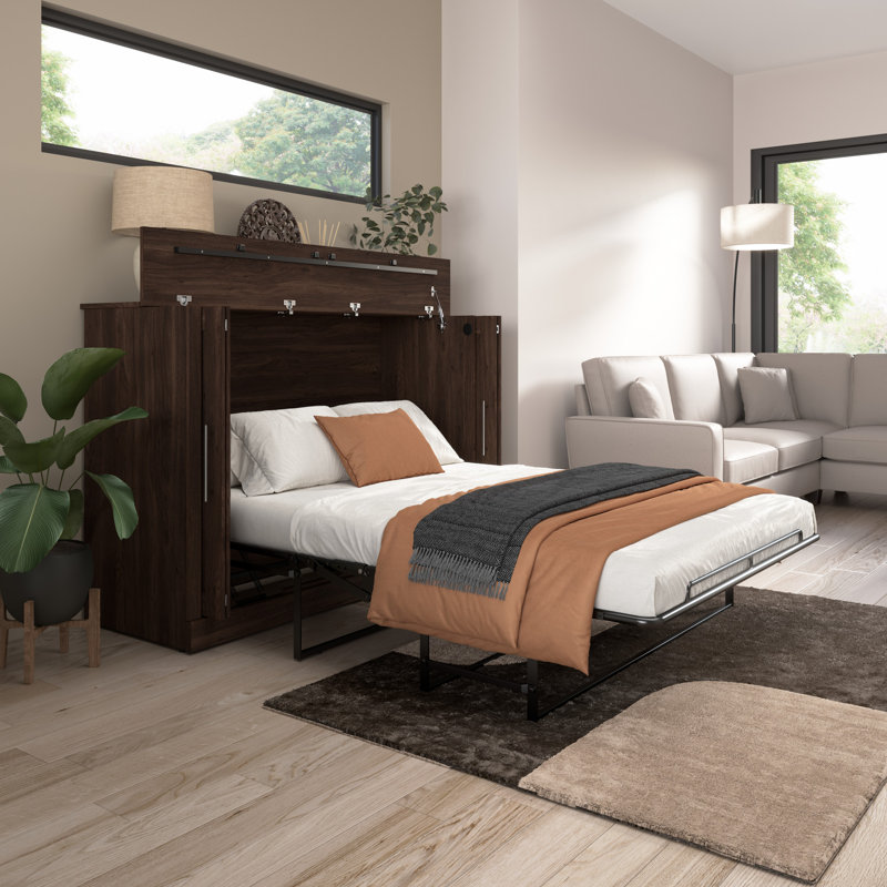 Arlex Murphy Cabinet Bed with Mattress, Brown, Full / Double