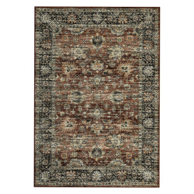 Oriental Machine Washable Rug with Rubber Backing for Living Room Vintage Non-Slip Dining Room Rug Easy-Cleaning Floor Carpet for Bedroom Office Playroom