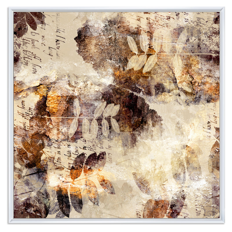 Motif grunge brun, orange et gris - peinture sur toile, H 17 po x l 17 po, Cadre blanc