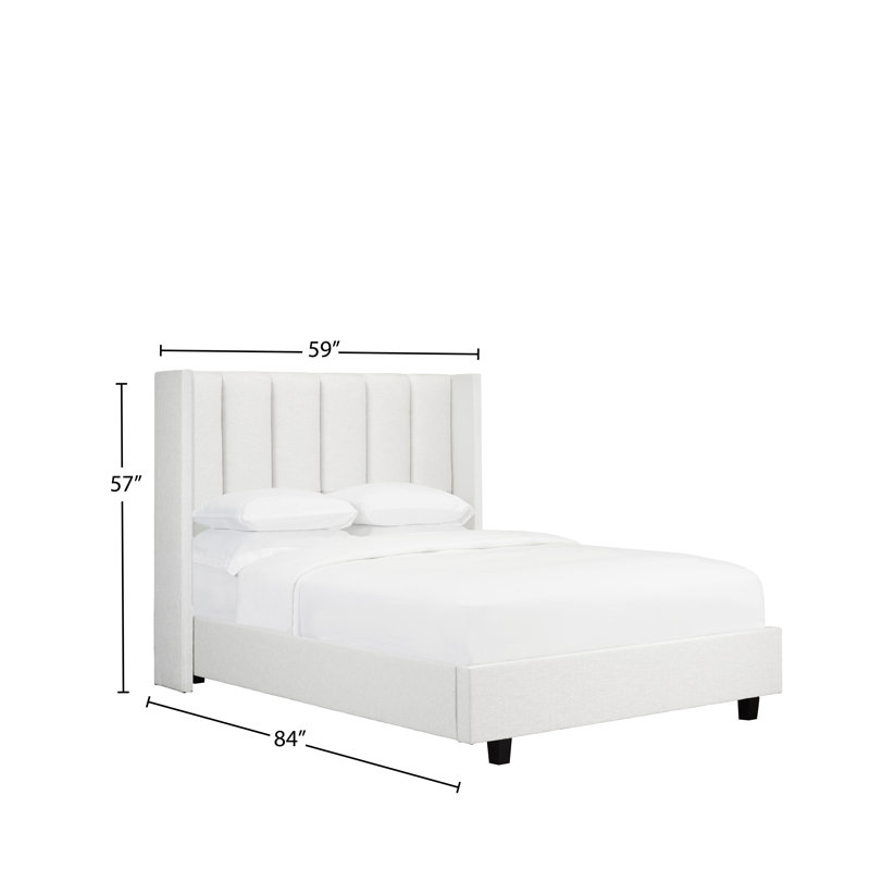 Lit plateforme avec rangement rembourré, Double, Blanc