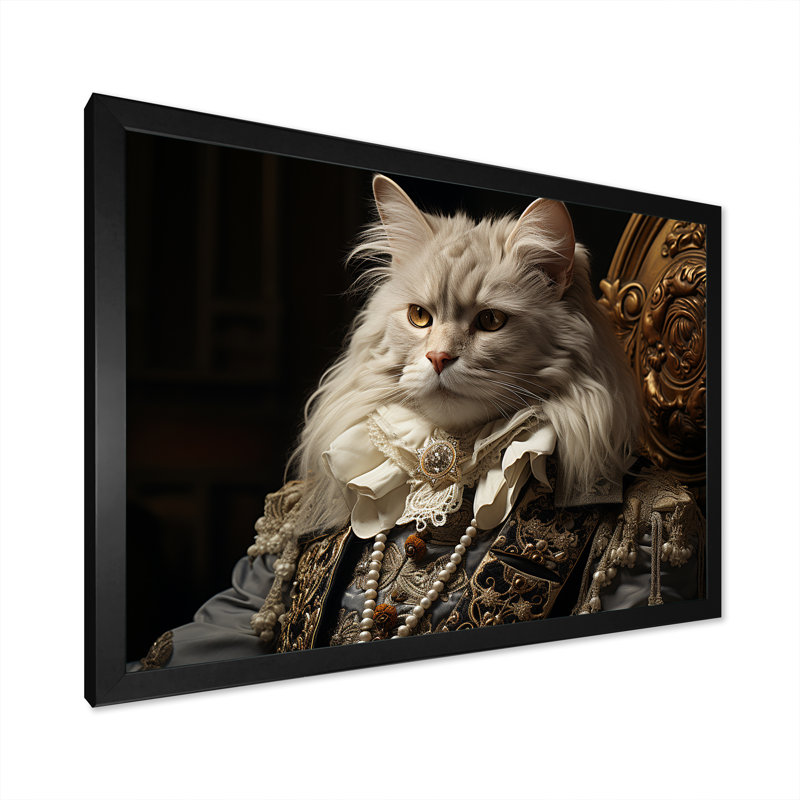 Portrait de chat persan habillé en costume - reproduction de toile de chat, Cadre simple noir, H 34 po x l 44 po x P 1,5 po
