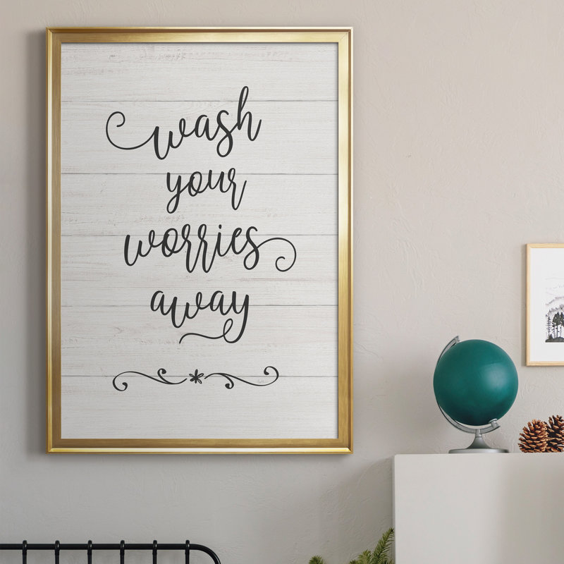 «Wash Worries», art textuel sur toile, H 26,5 po x l 36,5 po x P 1,5 po, Cadre doré