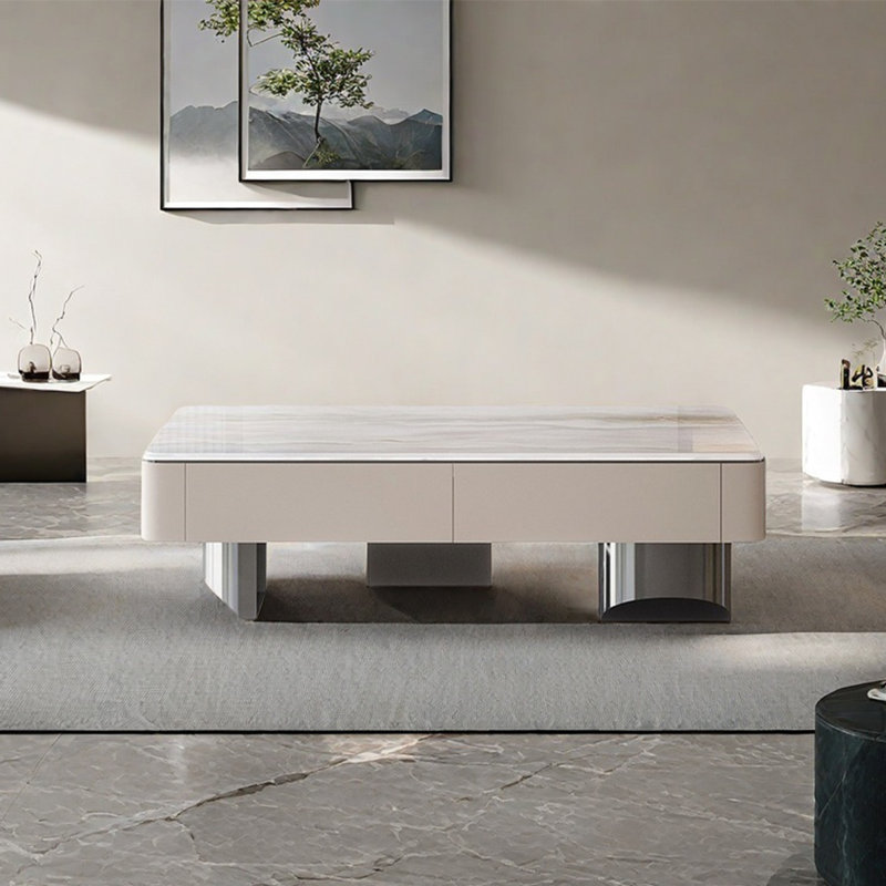 Table basse rectangulaire en pierre micro-cristalline, Blanc, H 17,7 po x L 47,2 po x l 23,6 po