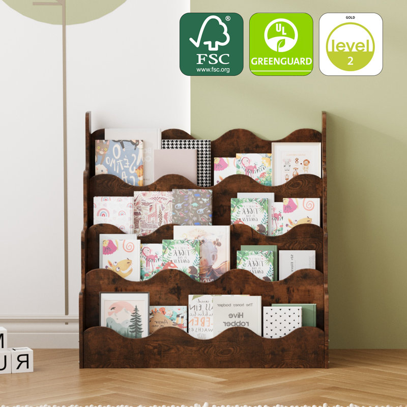 Johnson Wavy Wooden Front Facing Bookshelf, Russrt