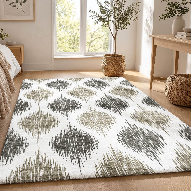 Tapis Ikat ADS848 de qualité supérieure lavable à la machine, Taupe, 8 pi x 10 pi