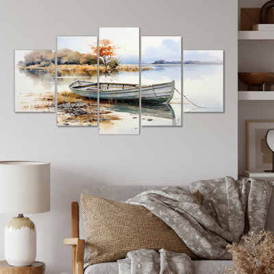 Autumn Tranquility Fishing Boat - Bateau de pêche, ensemble de décorations murales à multiples panneaux
