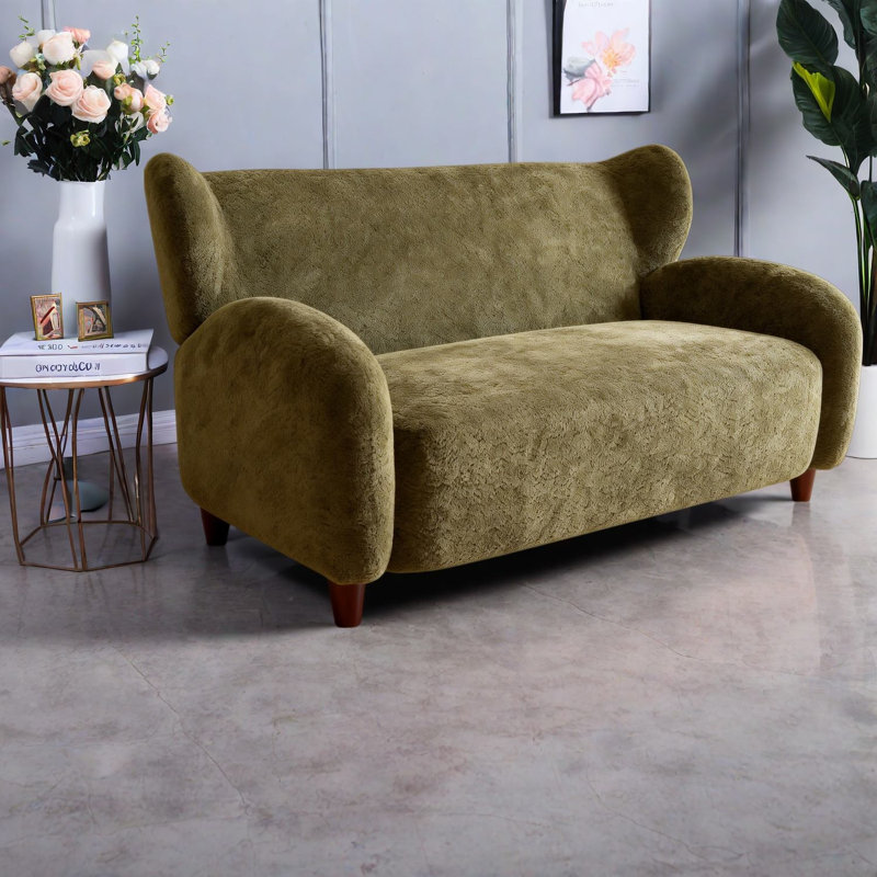 Causeuse courbée olive de 58 po Modern Modern Chairs