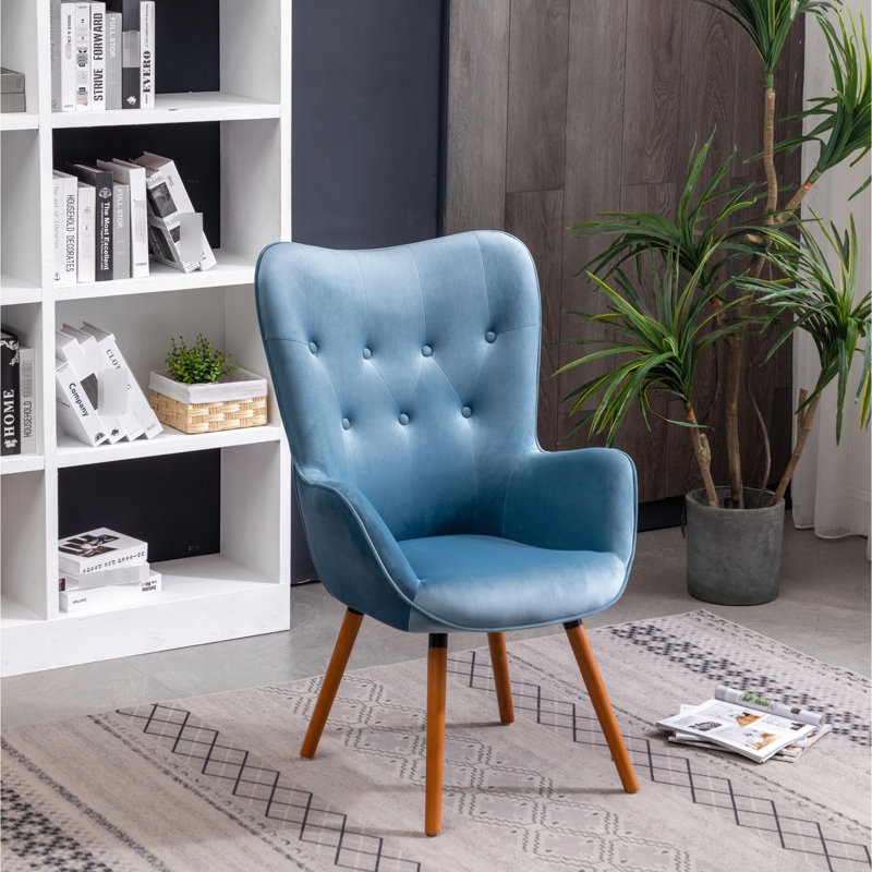 Siège en velours bleu - dossier capitonné, dossier en bois massif, pieds pour une assise agréable, Bleu