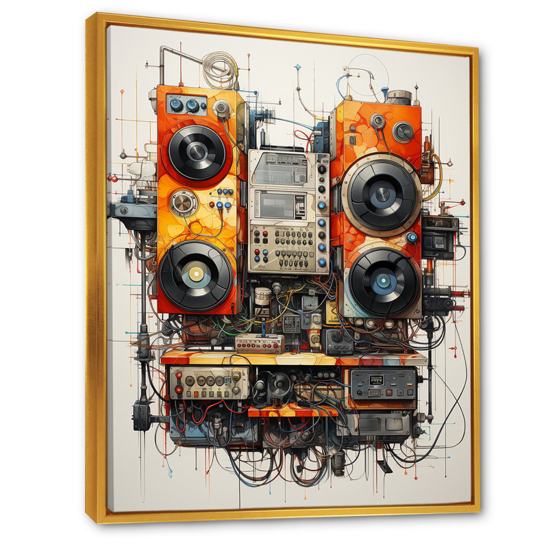 " Diagrammatic Drawing Of A Turntables I ", Gold Floater Framed, 32" H x 16" W x 1" D