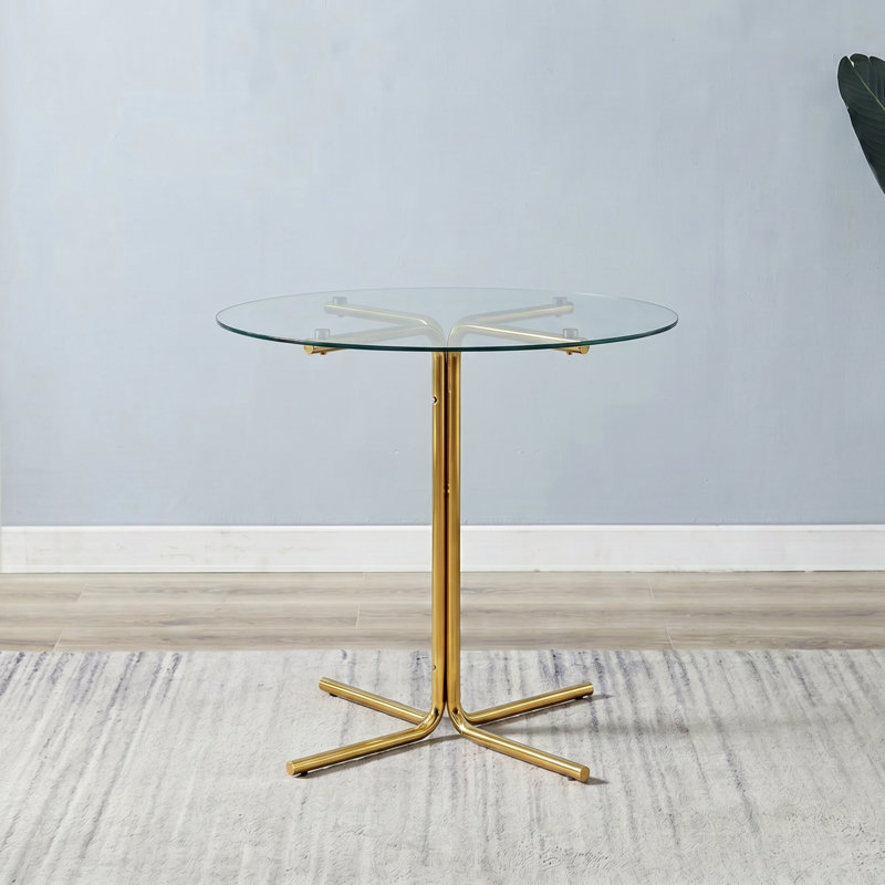 Table de salle à manger ronde contemporaine 36 "avec base en métal Glam, Doré