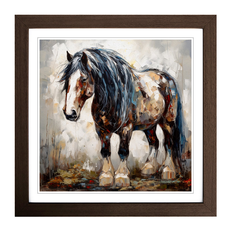 Shire Horse Expressionism No.3 - Single Picture Frame Print on Wood, Walnut