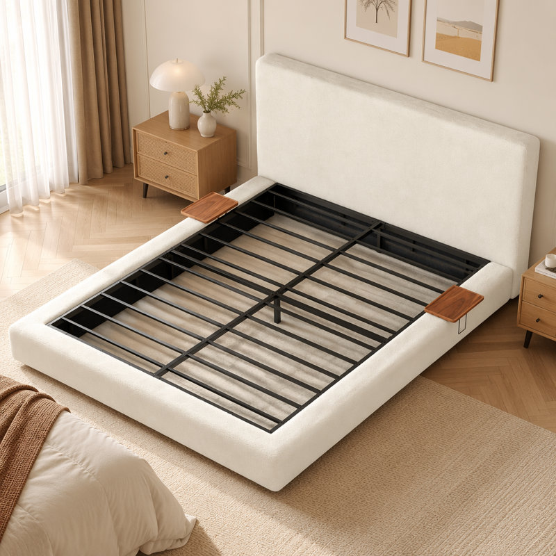 Bed Frame with Adjustable Sliding Side Table