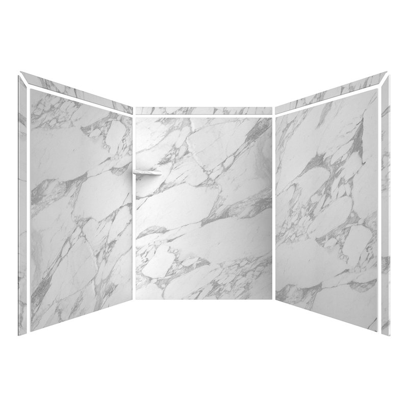 FlexStone Adaptable 60"W x 60"D x 80"H Alcove Shower Surround in Calacatta White, Calacatta White