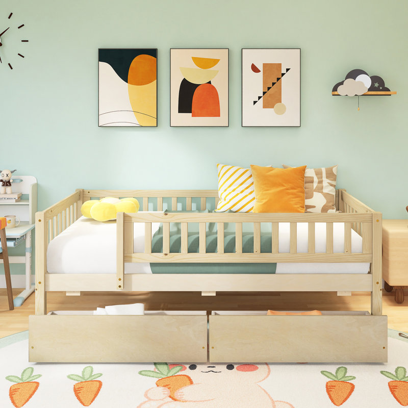 Wood Frame Twin Daybed With Two Drawers, Yellow