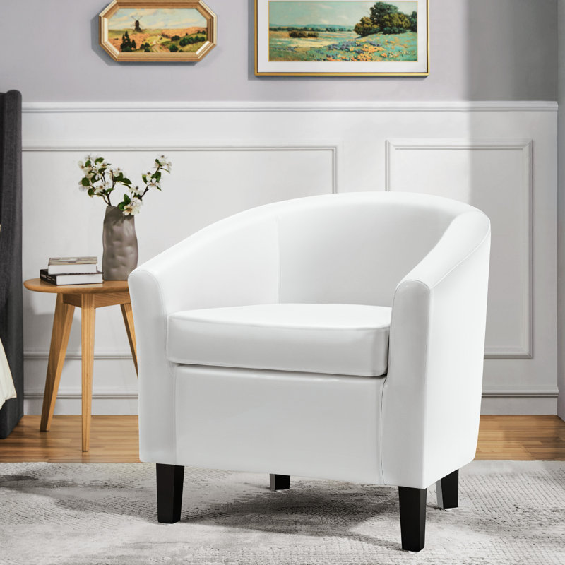 Fauteuil demi-tonneau avec fauteuil club demi-tonneau Seldon, Simili cuir blanc