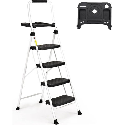 Échelle à 4 marches, escabeau avec plateforme à outils, échelle en acier robuste et portable pour adultes, échelle d'une capacité de 330 lb pour la cuisine à domicile