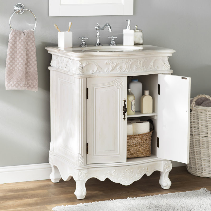 Ensemble de meuble-lavabo simple 27 po Lunette, Blanc antique, Blanc Ivoire