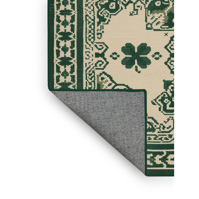 Machine Washable Andrus St Patties Modern & Contemporary Abstract Rug in Beige – Green Binding, 2x5