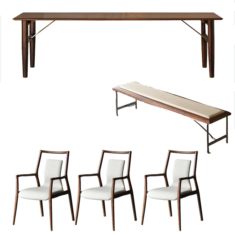 Table de salle à manger en noyer, H 29,53 po x L 86,61 po x l 35,43 po