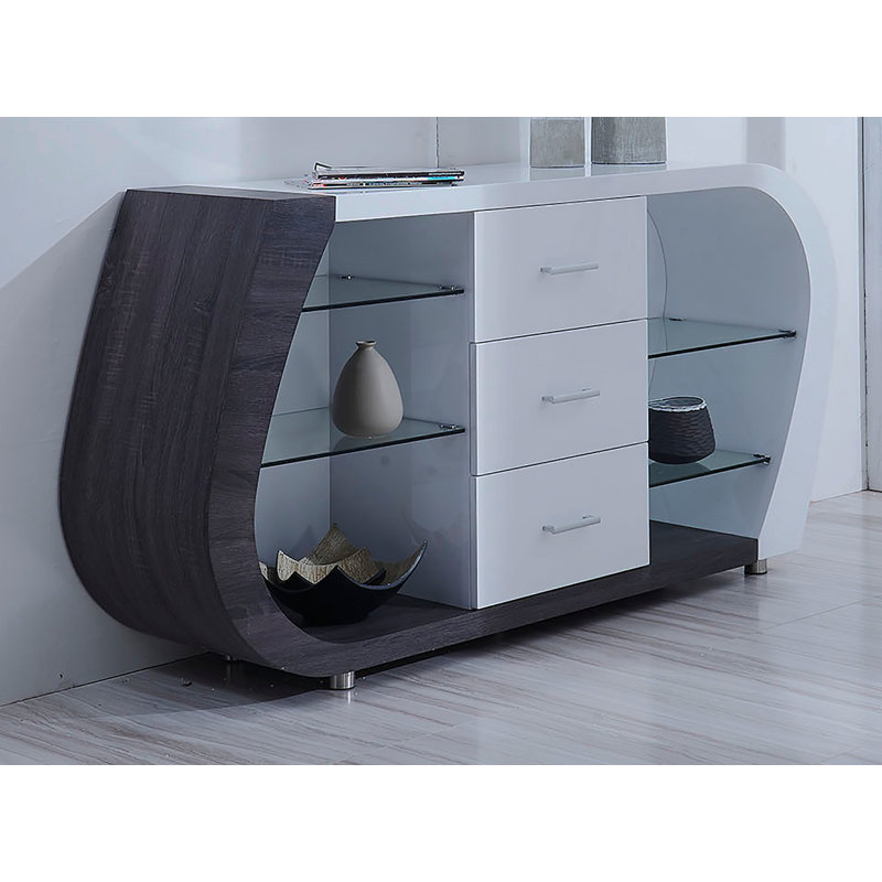 Buffet 3 tiroirs Deamontae, Blanc / gris