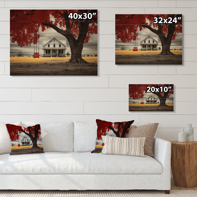 Beryle Farmhouse - Harmonie rouge et grise III sur bois, H 24 po x l 32 po x P 0,78 po