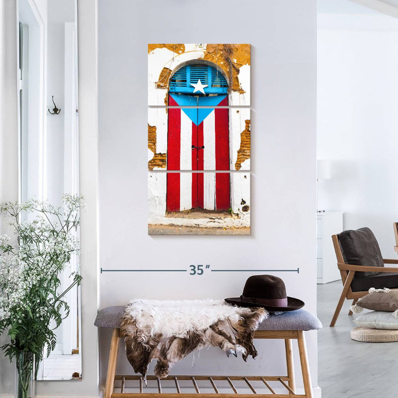 Porte de drapeau portoricain, reproduction d'art sur toile, H 38 po x l 18 po x P 1,25 po