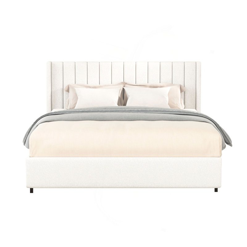 Lit plateforme tapissier grand avec rangement Anda