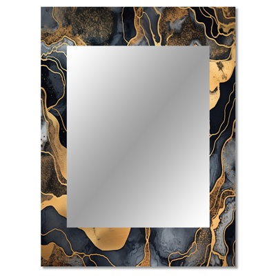 Gold and grey marble glimmering galaxies IV - Fractal Wall Mirror, Modern Decorative Mirror, Printed Metal Art
