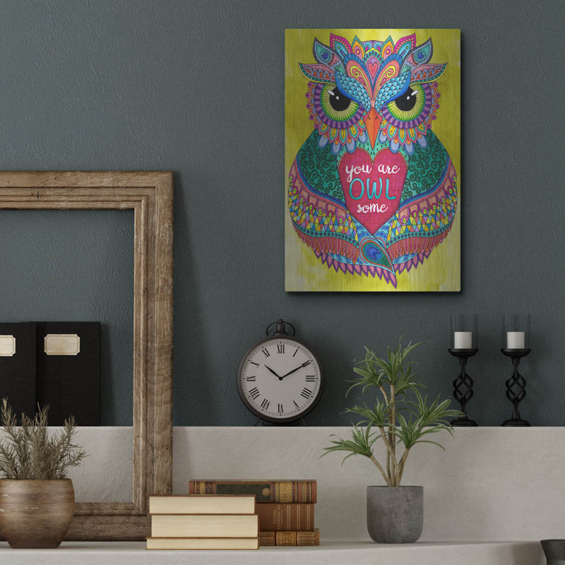 Bungalow Rose «You Are Owlsome» par Hello Angel, art mural en métal, 12 po x 16 po