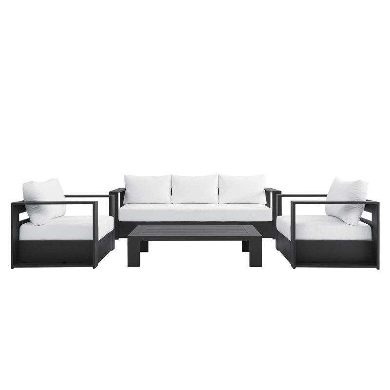 Tahoe Gray and White Aluminum Outdoor Patio Set with Coffee Table