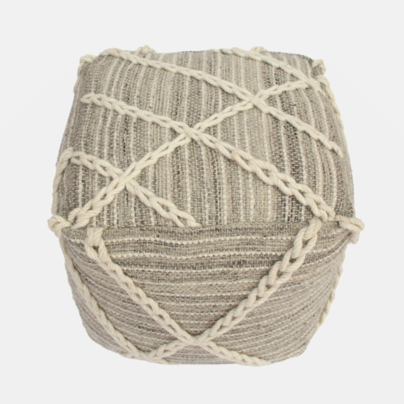 Pouf carré en corde, gris et ivoire