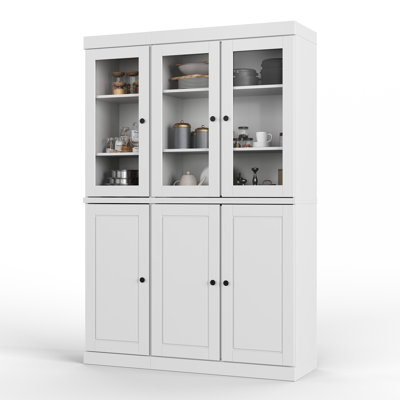 Janfried Palace Imports 100% Solid Wood Pantry China Cabinet, Raised Panel & Clear Glass Doors, Adjustable Shelves, 48.5" Wide, 71.5" Tall by Hokku Designs