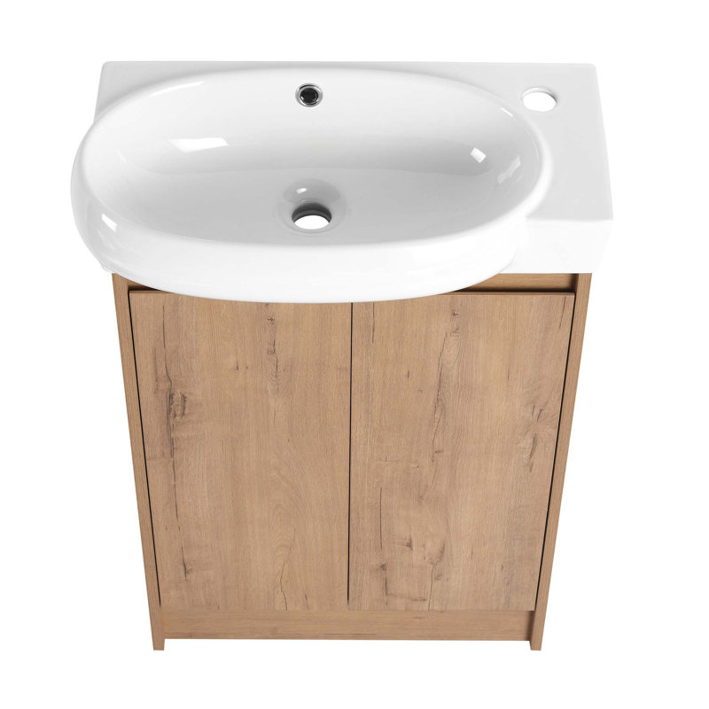 Meuble-lavabo autoportant de 23 po avec lavabo et portes à fermeture douce, Brun