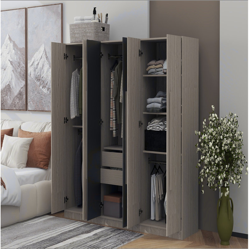 Rangement à 6 portes pour garde-robe en bois pour chambre à coucher, avec 2 tiroirs à l'intérieur