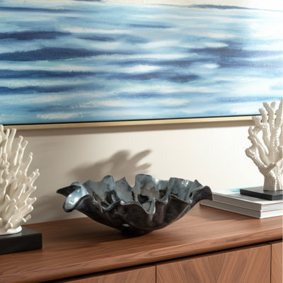 Bequette décoratif en métal à volants en aluminium bord de mer de style moderne pour la décoration de salon de chambre à coucher - 5 po bleu, blanc, gris