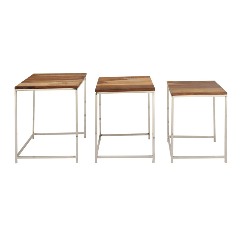 Tables d’imbrication en bois/acier inoxydable 3 pièces